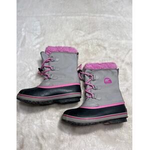 Sorel Kids Yoot Pac Nylon Winter Boots  Chrome Grey Orchid Waterproof Outdoor